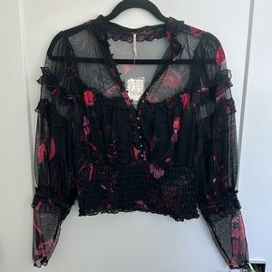 Free people black floral top size XL